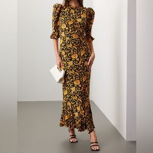 RHODE Felix Dress Black Yellow Gold Patterned Flare Midi